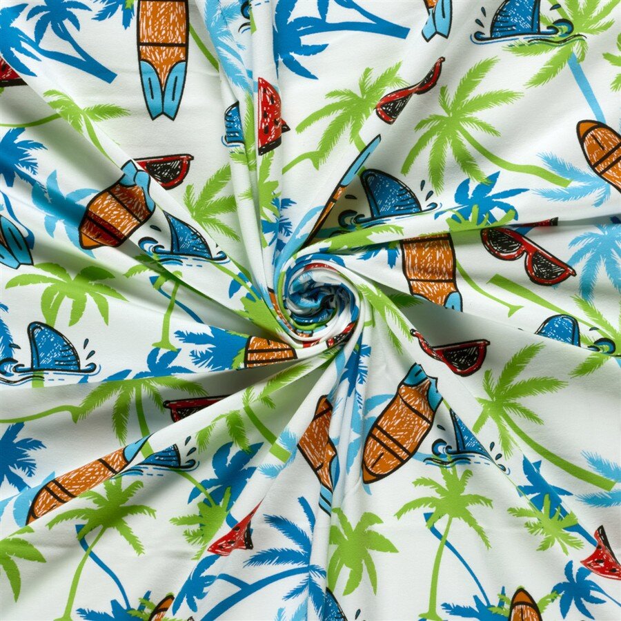 Baumwolljersey buntes Strandleben - creme