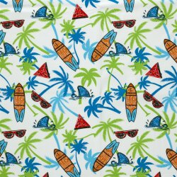 Baumwolljersey buntes Strandleben - creme