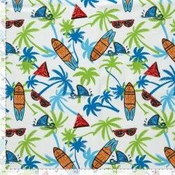 Baumwolljersey buntes Strandleben - creme