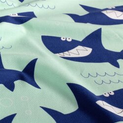 Baumwolljersey grinsende Haie - hellblau
