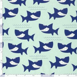 Baumwolljersey grinsende Haie - hellblau