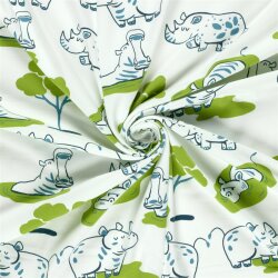 Baumwolljersey Nilpferd & Nashorn- creme