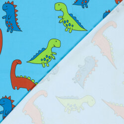 Baumwolljersey bunte Dinos - wasserblau