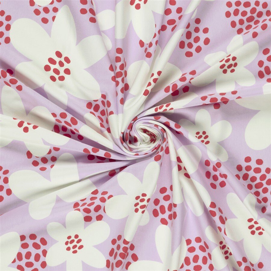 Baumwolljersey weiße Blumen - helllila