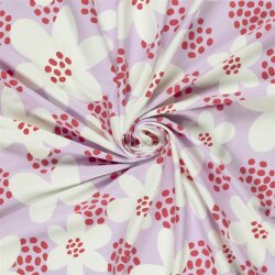 Baumwolljersey weiße Blumen - helllila