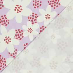 Baumwolljersey weiße Blumen - helllila