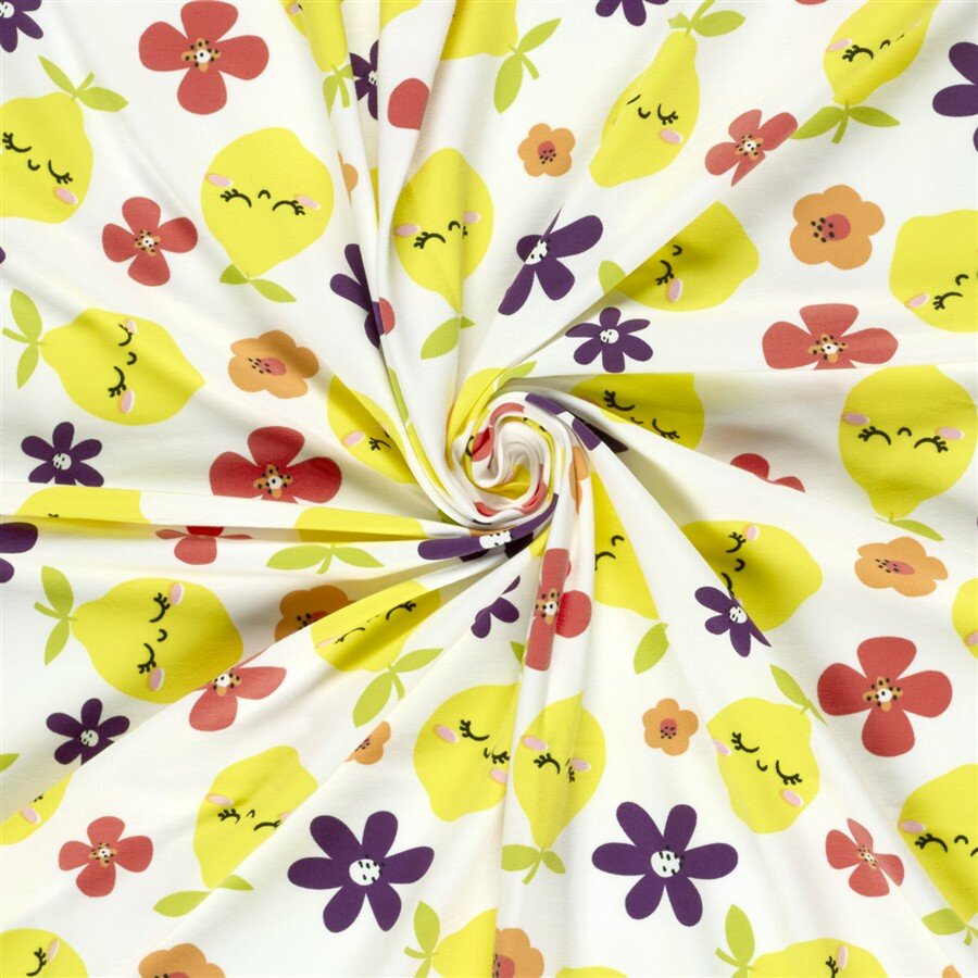 Baumwolljersey glückliche Zitronen - creme