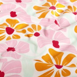 Baumwolljersey bunte Blumenräder - creme