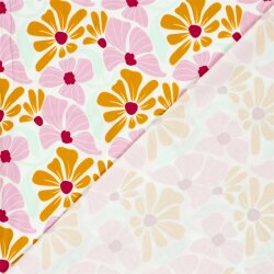 Baumwolljersey bunte Blumenräder - creme