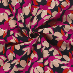 Baumwollsatin Blumen - schwarz