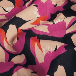 Baumwollsatin Blumen - schwarz