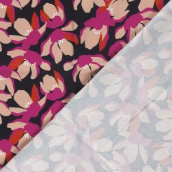 Baumwollsatin Blumen - schwarz