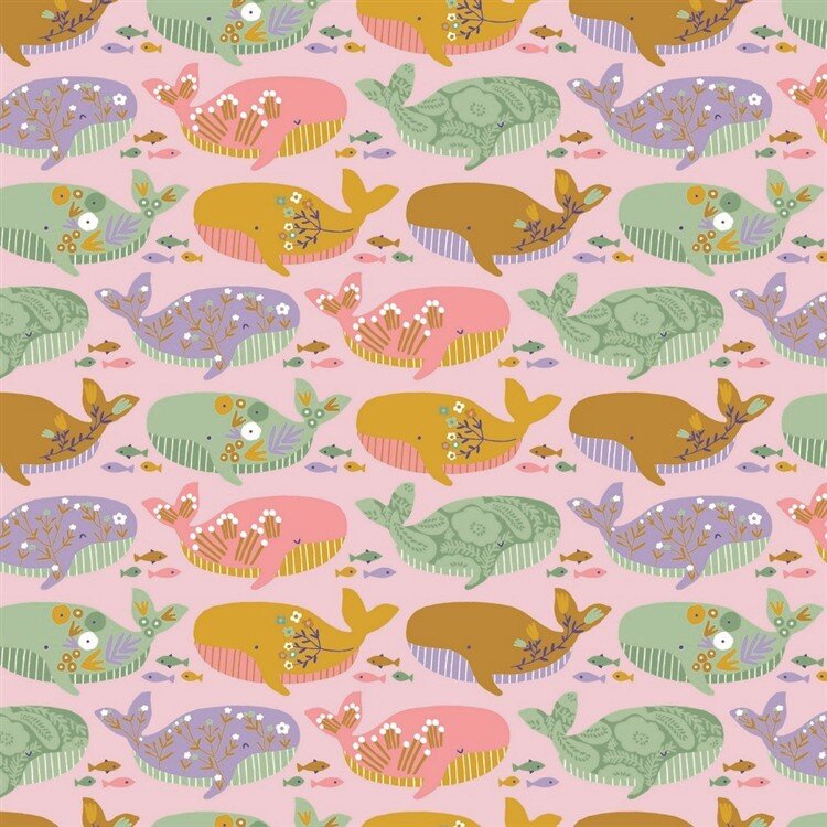 0,9 Meter - Baumwollpopeline Organic bunte Wale - hellrosa