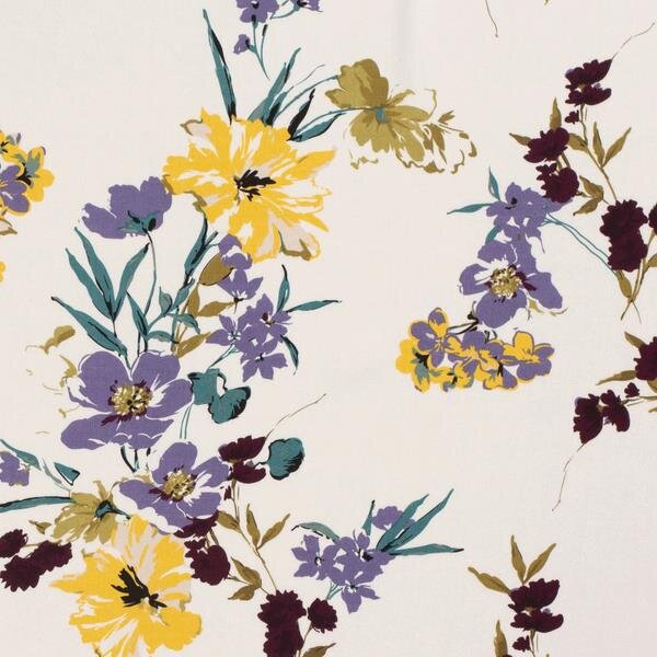 0,9 Meter - Viskose Popeline Blumen - creme