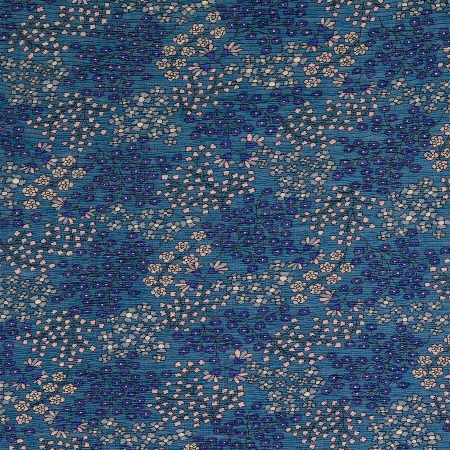 0,9 Meter - Plissee Chiffon Blumenwiese blau