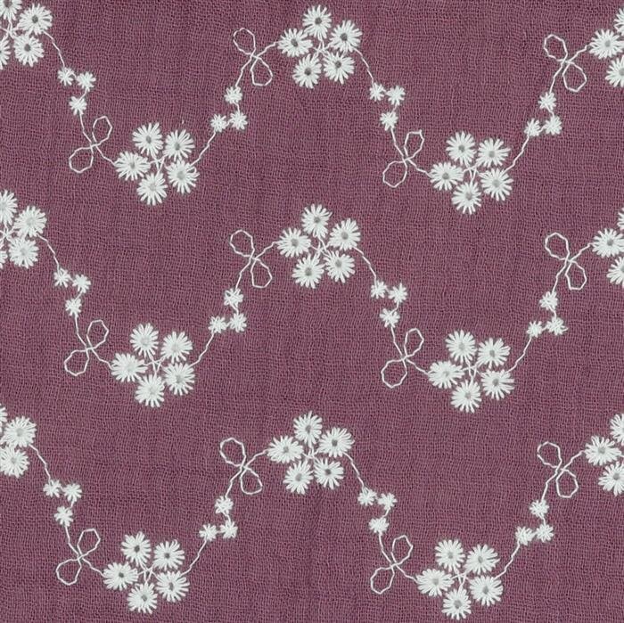 0,5 Meter - Musselin Bestickt Blumenranken - altlila