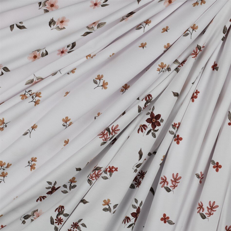 0,9 Meter - Baumwolljersey Digital Organic Blumen - weiß