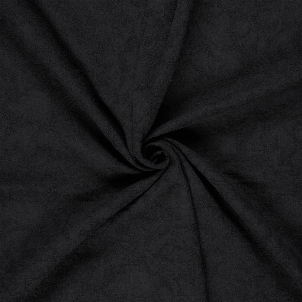 0,5 Meter - Musselin Leinen Mix Blätter Uni- schwarz