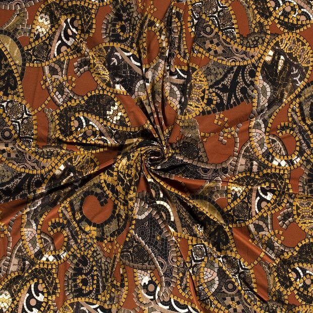 0,9 Meter - Polyesterjersey abstrakte Streifen -  rostrot