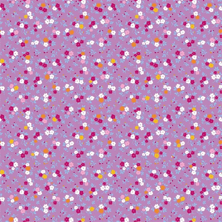 0,9 Meter - Baumwollpopeline kleiner Blumenstrauss - flieder