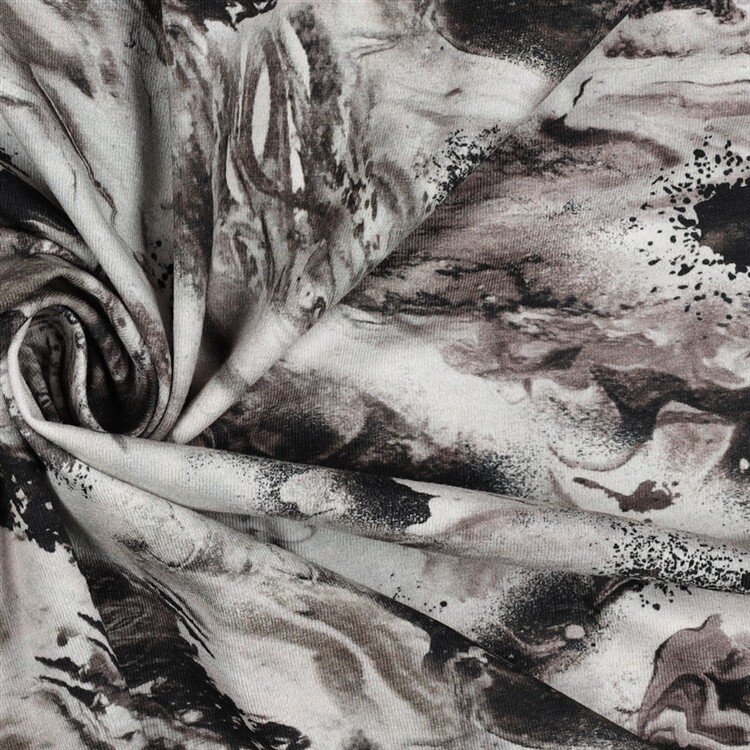 0,9 Meter - Baumwolljersey Digital Marmoriert - anthrazit