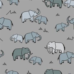 0,7 Meter - Baumwollpopeline Elefantenherde - steingrau