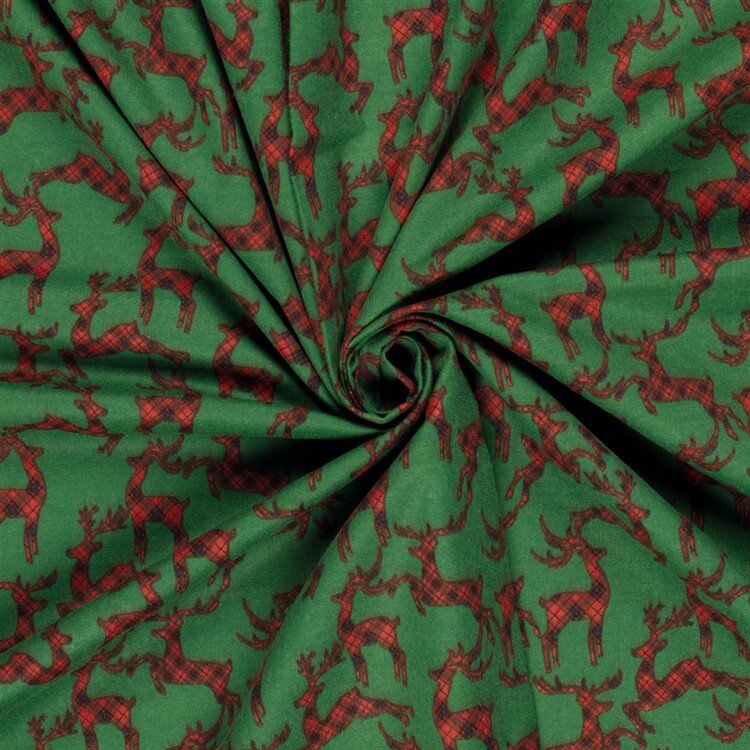 0,8 Meter - Baumwollflanell karierte Hirsche - grün/rot