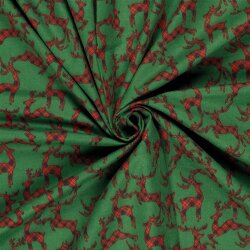 0,8 Meter - Baumwollflanell karierte Hirsche - grün/rot