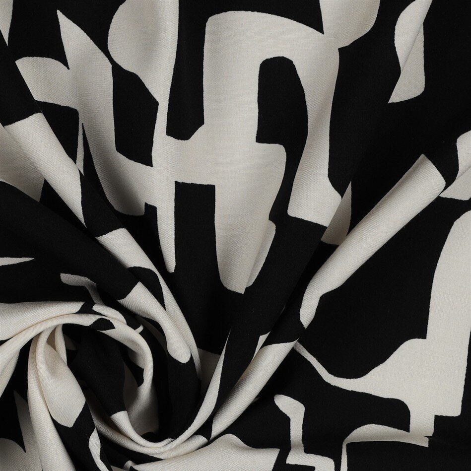 0,8 Meter - Viskose Popeline eckige Formen - schwarz