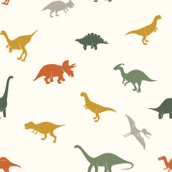 0,8 Meter - Baumwollpopeline bunte Dinosaurier - creme