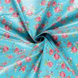 0,8 Meter - Wachstuch Rosen - wasserblau