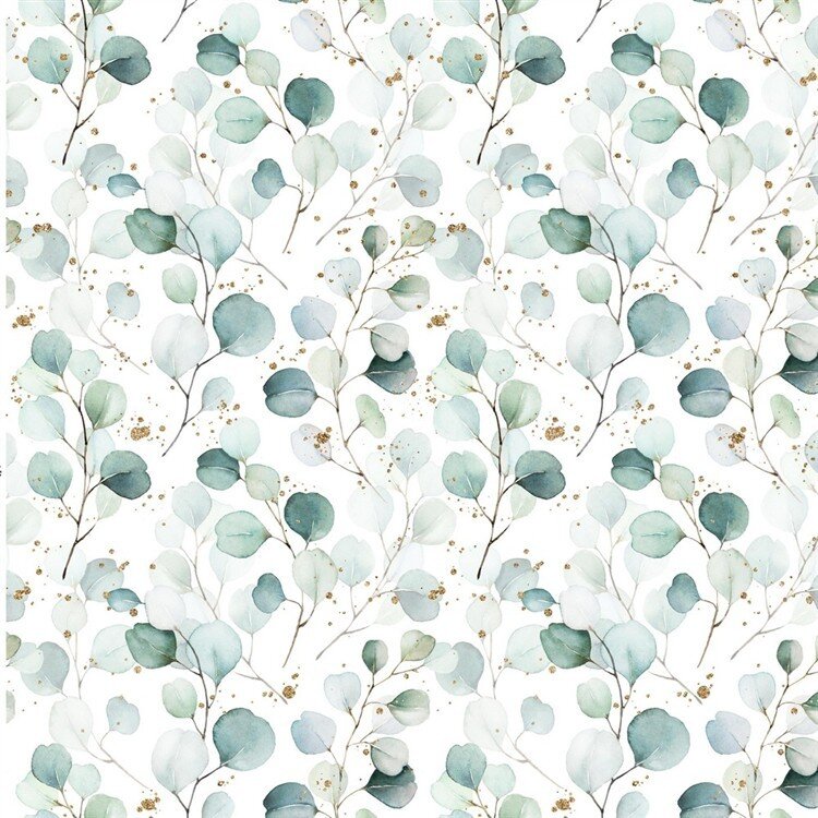 0,7 Meter - Baumwolljersey Digital Eukalyptuszweige - creme