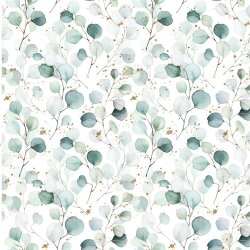 0,7 Meter - Baumwolljersey Digital Eukalyptuszweige - creme