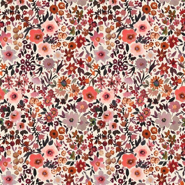 0,6 Meter - Baumwolljersey Digital Blumen - creme