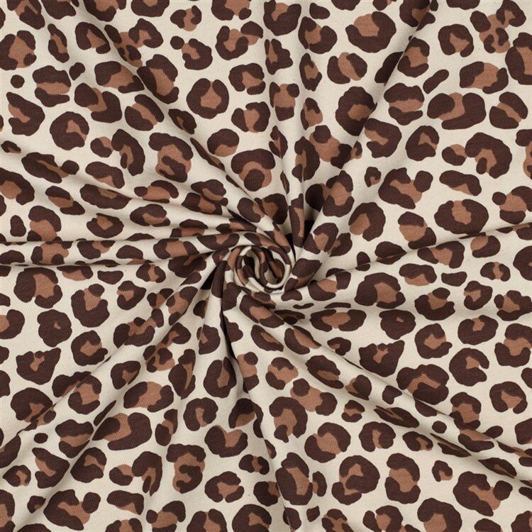 0,4 Meter - Ganzjahressweat Leotupfen  - cremebeige/braun