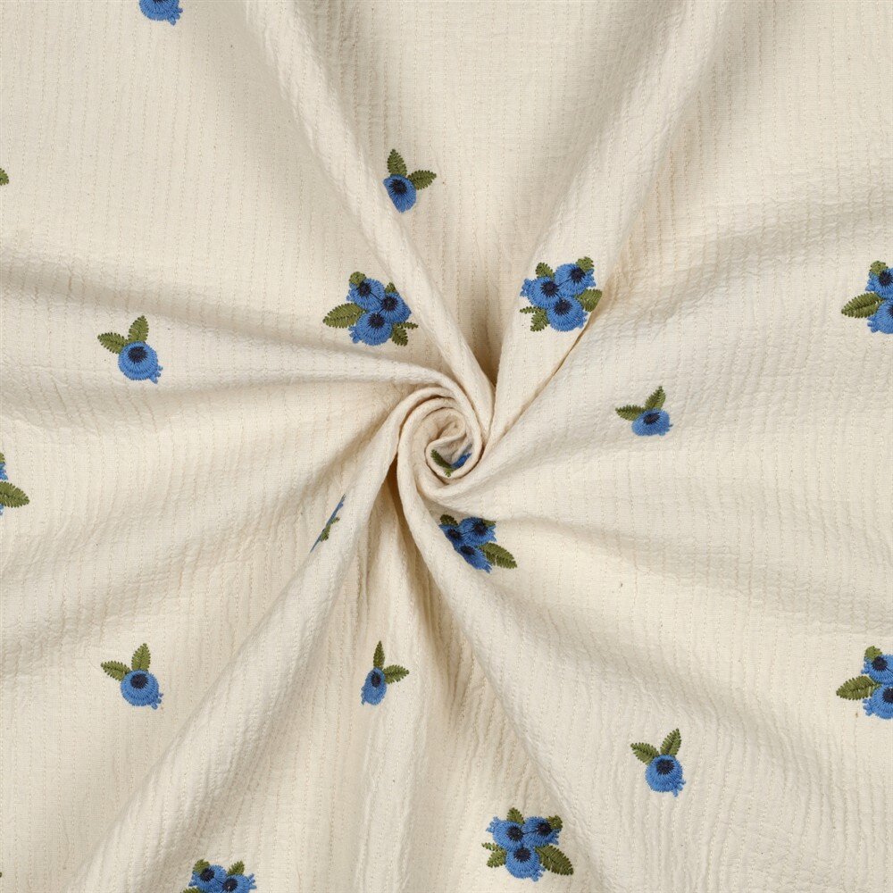 Musselin Bestickt Blaubeeren - hellnatur