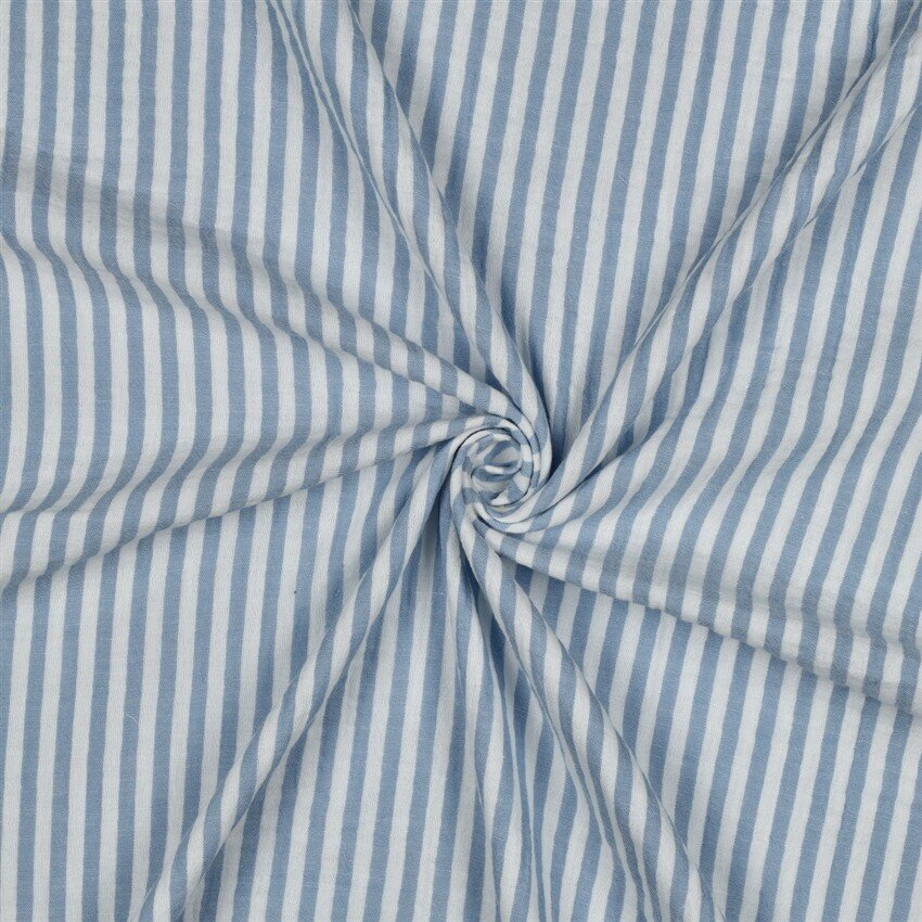 Musselin Garngefärbt Streifen - altweiß/jeansblau