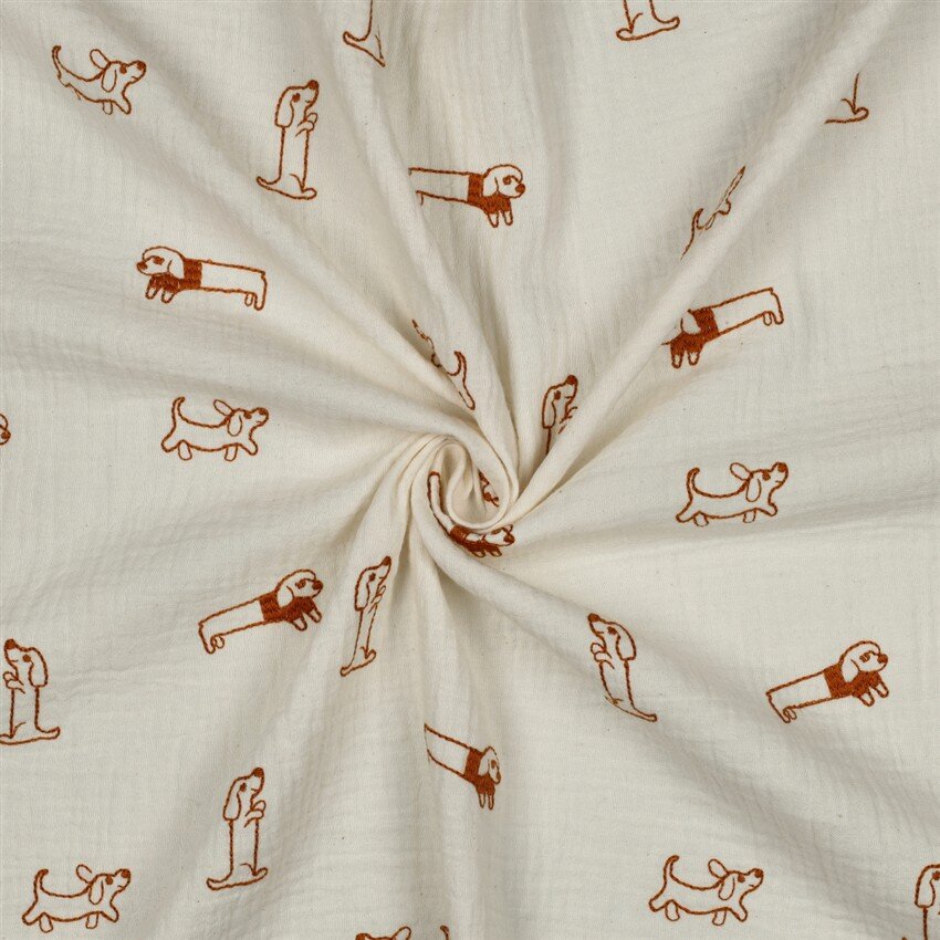 Musselin Bestickt Hunde - creme/karamell