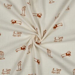 Musselin Bestickt Hunde - creme/karamell