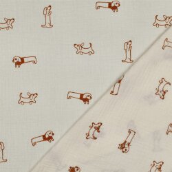 Musselin Bestickt Hunde - creme/karamell