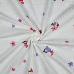 Musselin Bestickt Blümchen - creme/rosa
