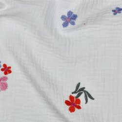 Musselin Bestickt Blümchen - creme/rosa