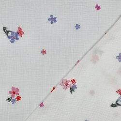 Musselin Bestickt Blümchen - creme/rosa