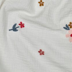 Musselin Bestickt Blumen - creme/kamel
