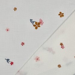 Musselin Bestickt Blumen - creme/kamel