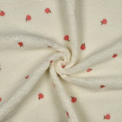 Teddystoff Bestickt Pfirsiche - creme