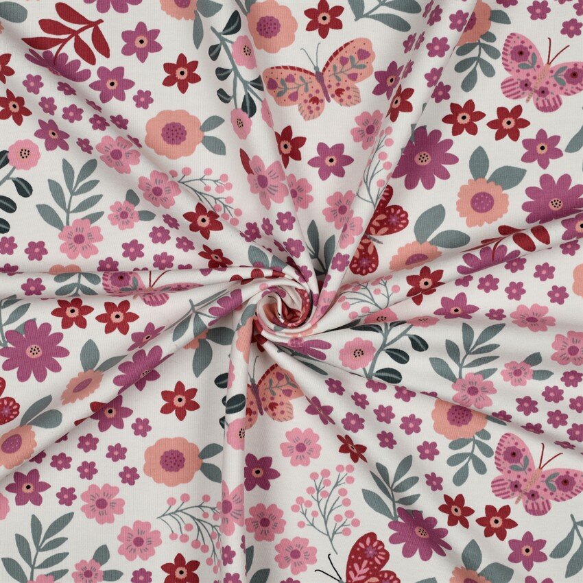 French Terry Blumen - altweiss