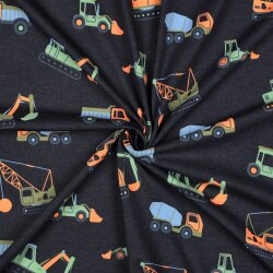 Baumwolljersey Neon Baumaschinen - dunkelblau meliert