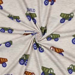 Baumwolljersey Baumaschinen - hellbeige meliert