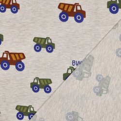 Baumwolljersey Baumaschinen - hellbeige meliert